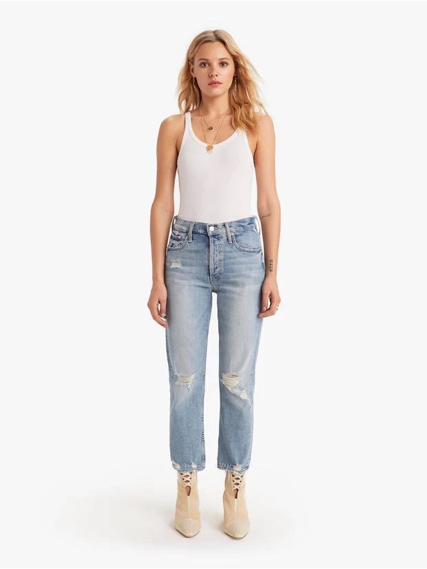Mother Womens 26 The Tomcst Confession Relaxed Ankle Distressed Denim Blue Jeans